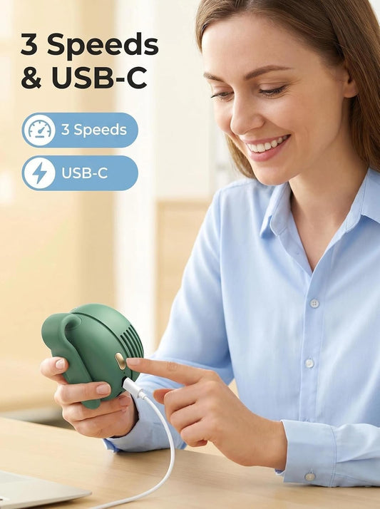 Bladeless Clip-On Mini Fan 3-Speed 360° Rotating – Silent Portable (Green)