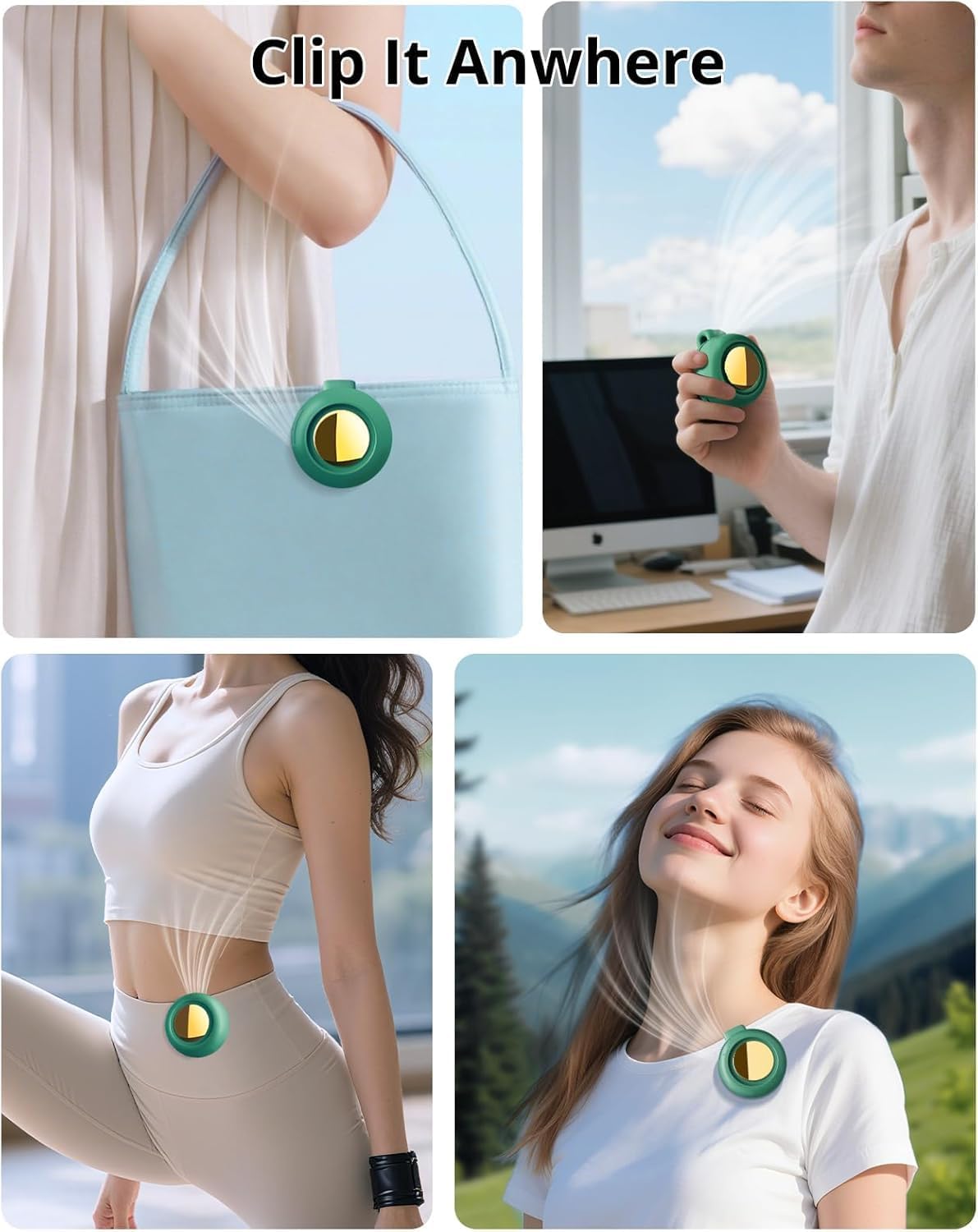 Bladeless Clip-On Mini Fan 3-Speed 360° Rotating – Silent Portable (Green)