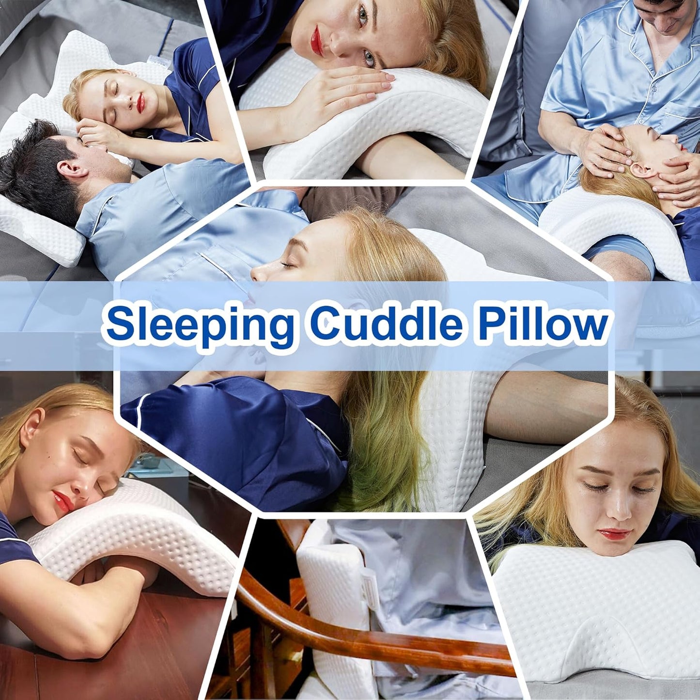 Sleeping Cuddle Pillow for Couple, Memory Foam Arched U-Shaped Arm Hole Pillow, Providing Comfort and Support in Travel Rest Office and Bed