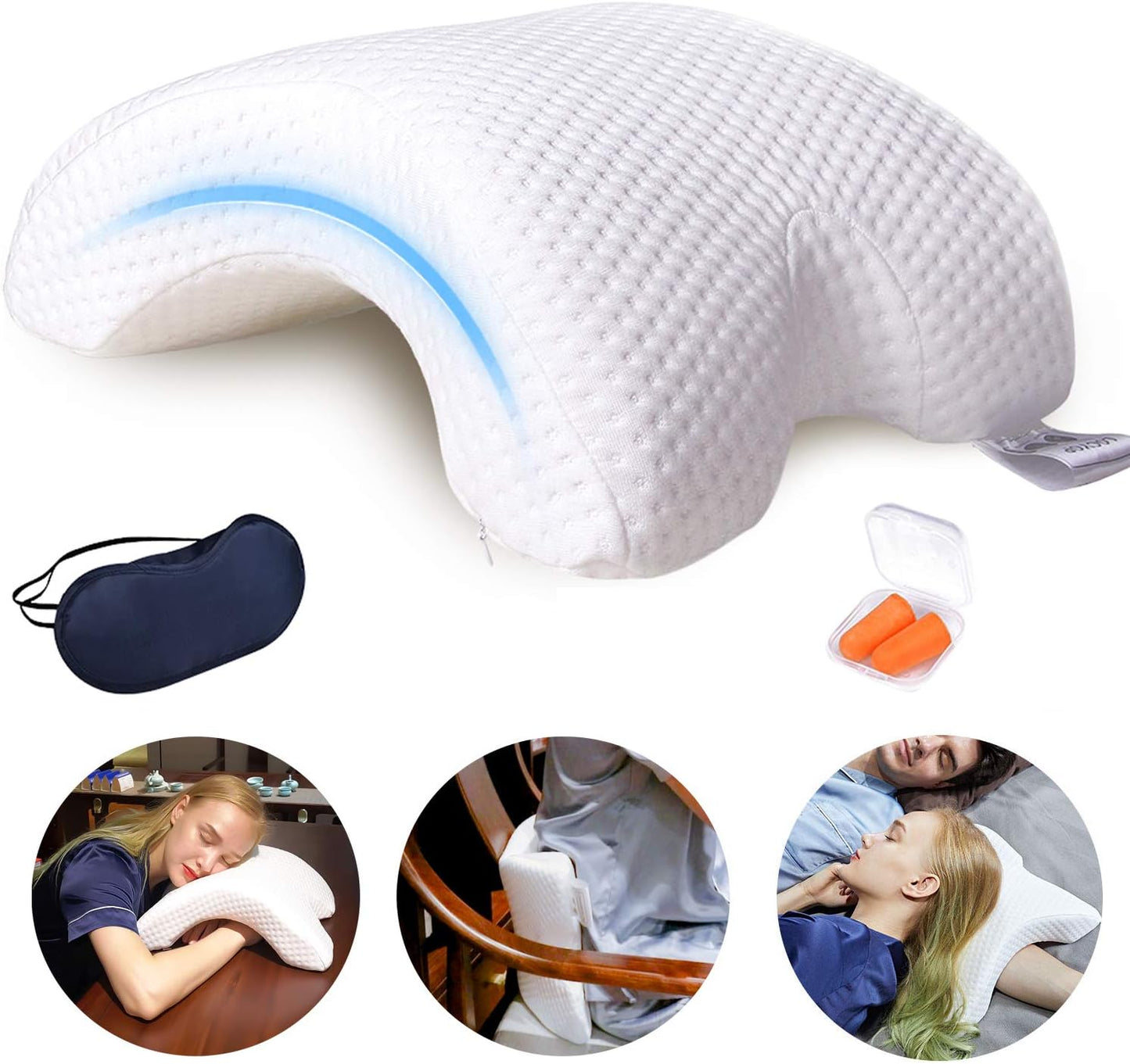 Sleeping Cuddle Pillow for Couple, Memory Foam Arched U-Shaped Arm Hole Pillow, Providing Comfort and Support in Travel Rest Office and Bed